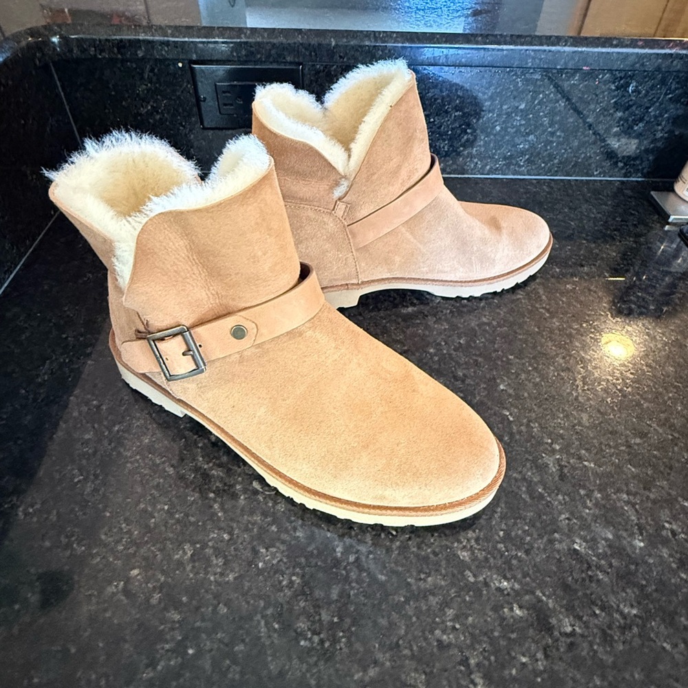Tan Shearling-Lined Ankle UGG Boots